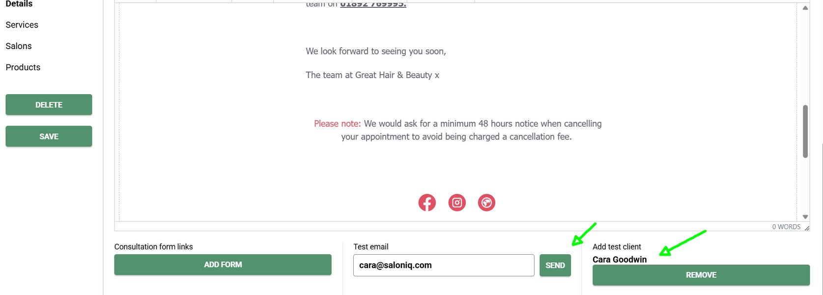 Attaching consultation forms to services and client confirmations
